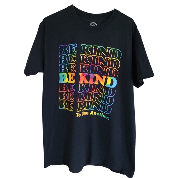 DOM Be Kind Tee Shirt Black Rainbow‎ Cotton Short Sleeve Mens Size Large - Picture 1 of 8